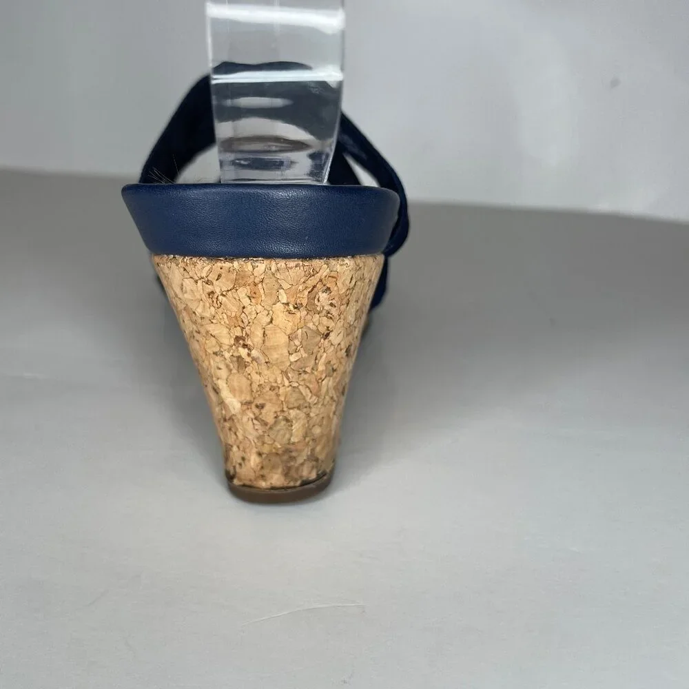 IMPO Vena Navy Blue Rhinestone Stretch Wedge Sandals Size 8